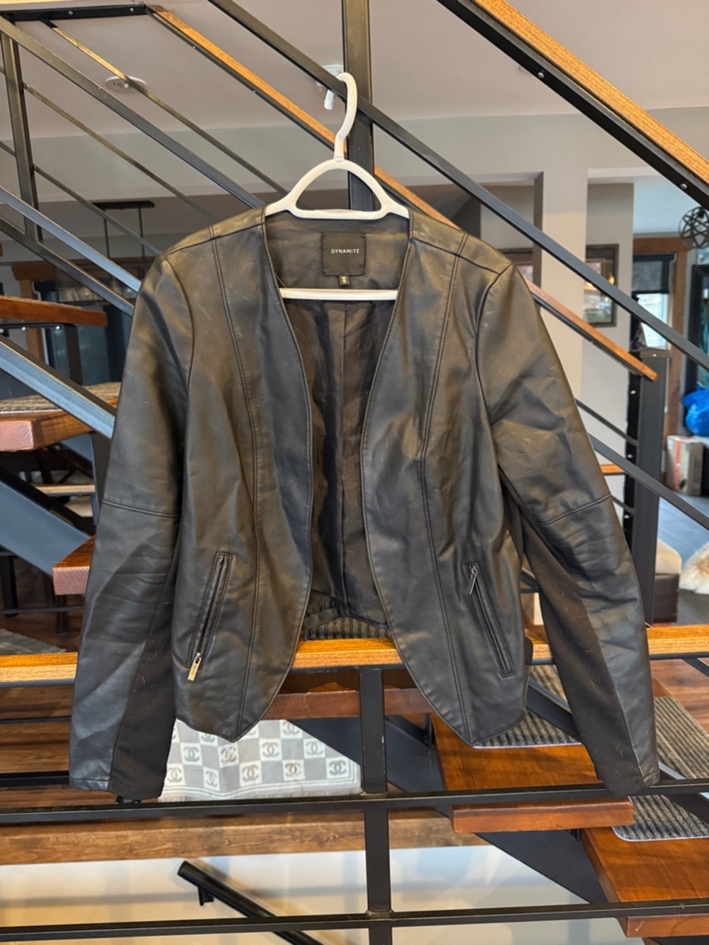 Dynamite Black Moto Leather Collarless Crop Jacket